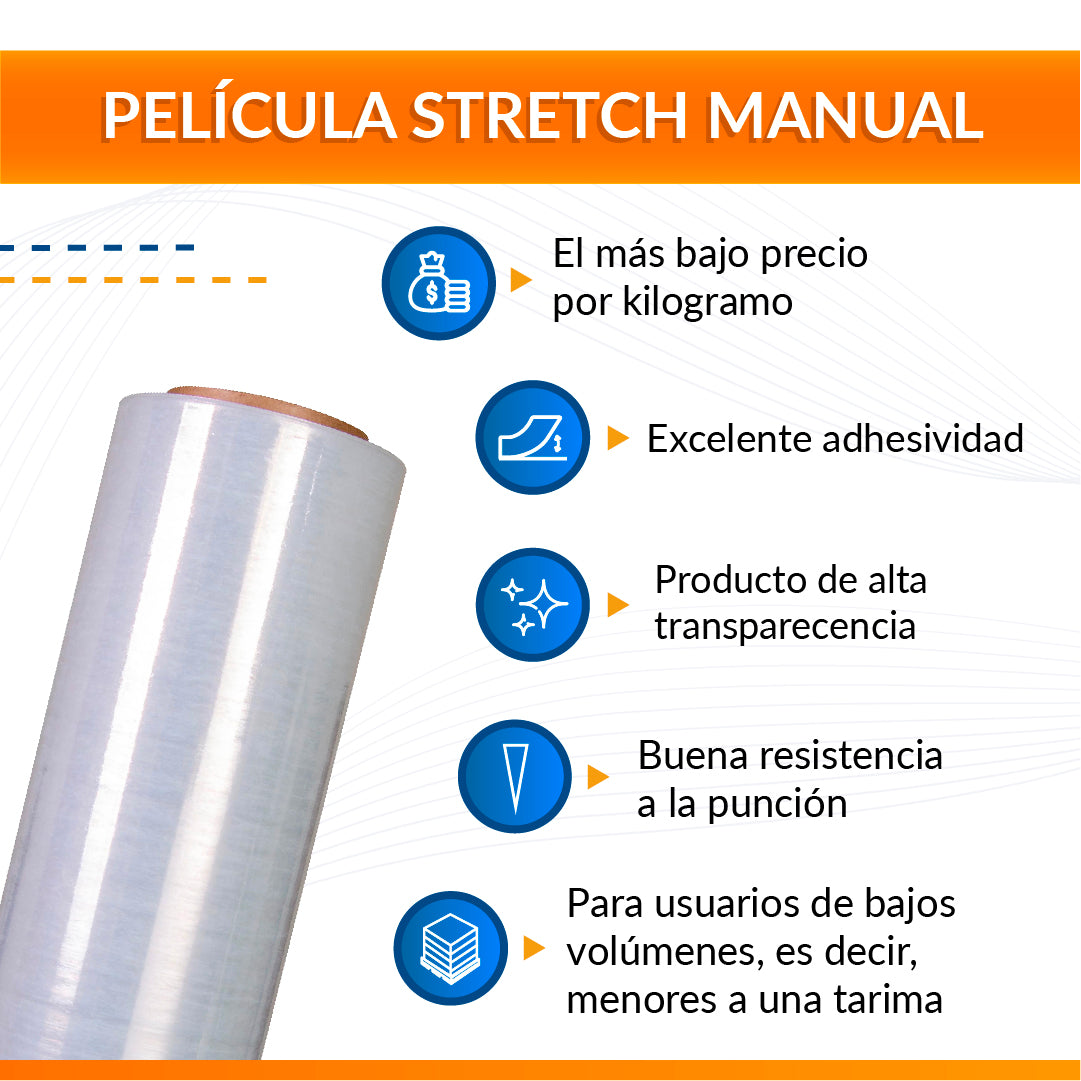 Packsys Película Stretch Manual Rollo de Playo Transparente Estirable